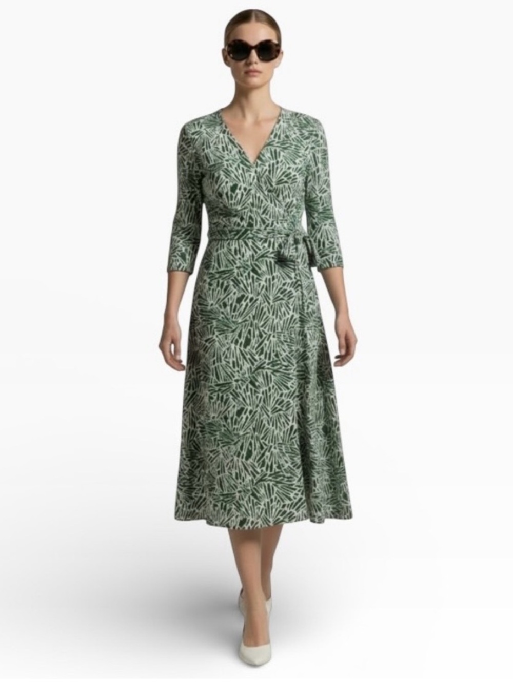 BCBG Max Azria Leaf Print 3/4 Sleeve Wrap Dress